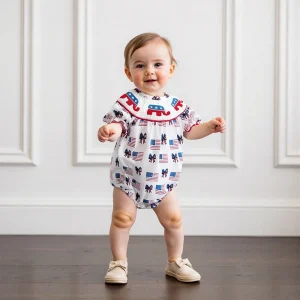 Baby Romper with Bow American Flag Print